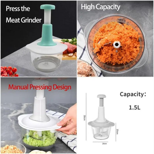 Multi-Blade Vegetable & Fruit Cutter 1.5L Speedy Hand Press Food Chopper