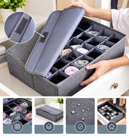 24-Cell Socks & Underwear Organizer – Grey